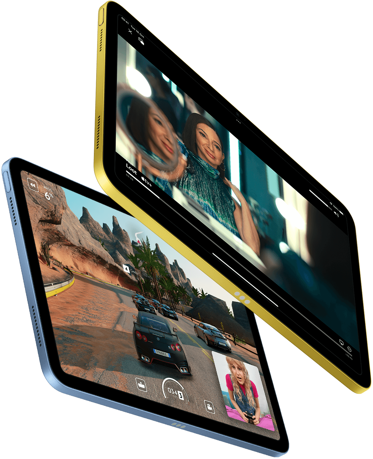 Showcasing Apple TV+ and SharePlay gaming experience on iPad.