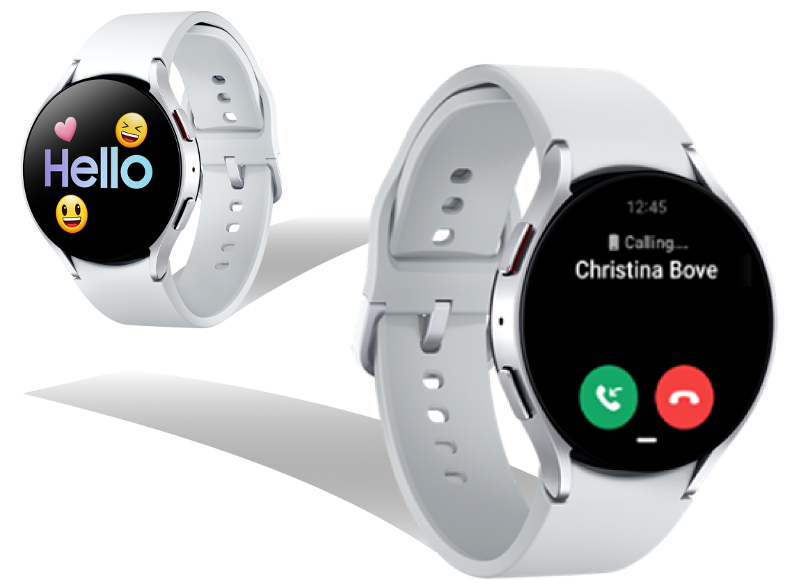 Two Watch6 devices showing message and phone calls on the displays