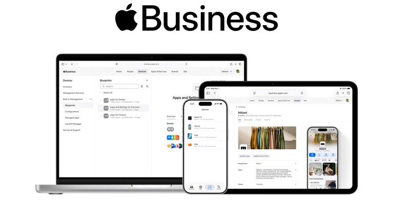 Images of devices displaying Apple Business