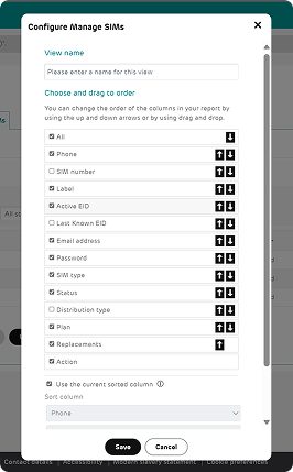 Configure manage SIMs menu