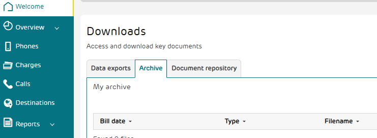 Downloads menu with Archive tab selected