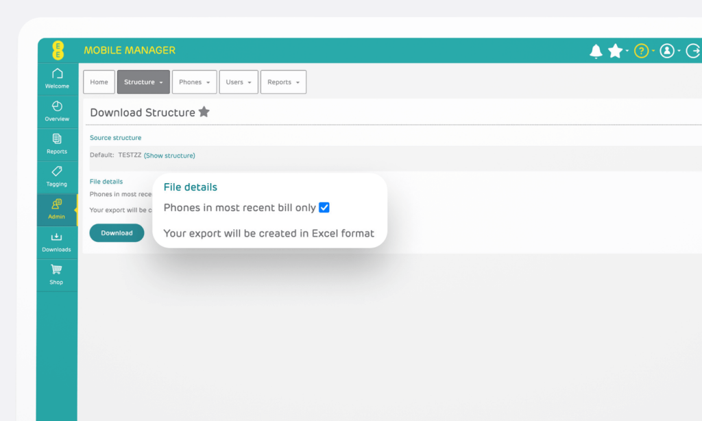 Image showing file details section of download structure page in Mobile Manager