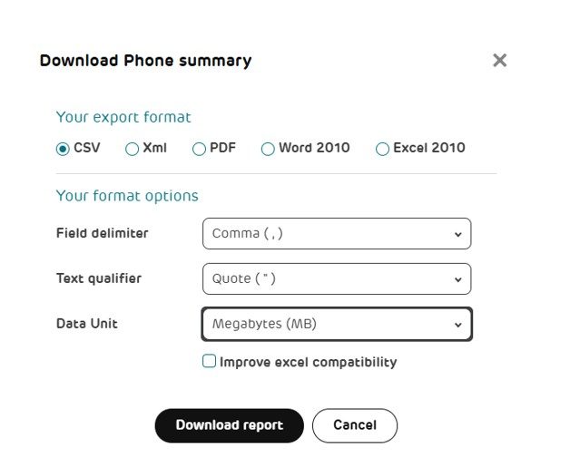 Download Phone Summary menu