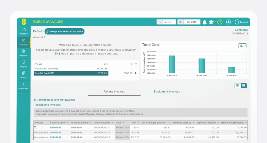 Image of invoices section of Mobile Manager