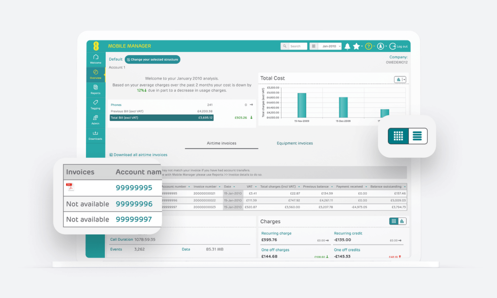 Image of account names column in invoices section of Mobile Manager