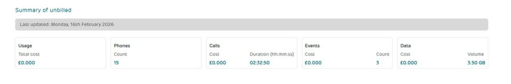 Unbilled summary menu