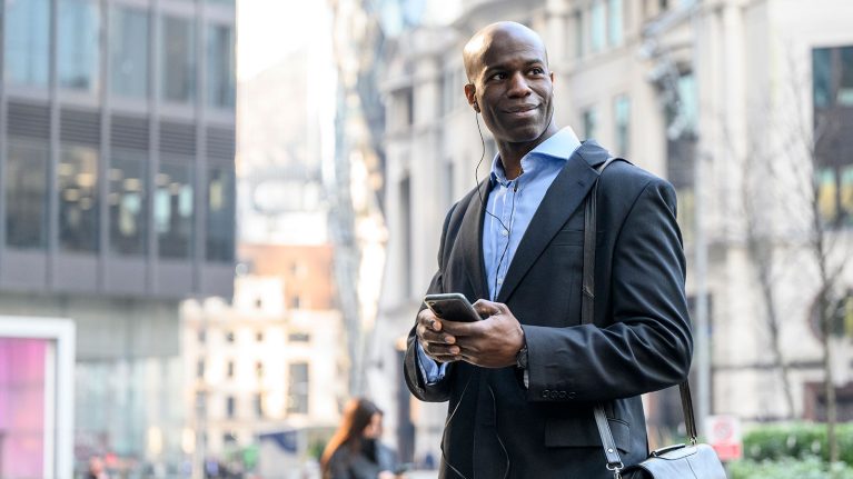 Businessman holding phone